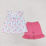 GSSO0787 Dinosaur Pink Girls Shorts Set