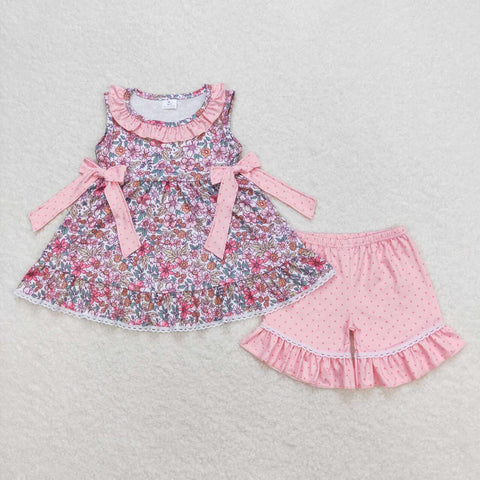 GSSO0789 Flower Pink Girls Shorts Set