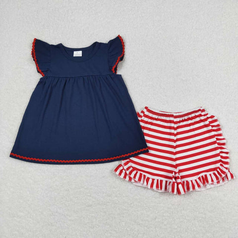 GSSO0796 USA Red Stripe Girls Shorts Set
