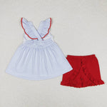 GSSO0798 Embroidery USA Popsicle Girls Shorts Set