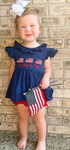 GSSO0805 Embroidery USA Flag Girls Shorts Set