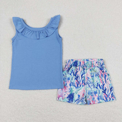 GSSO0812 Garden Blue Girls Shorts Set