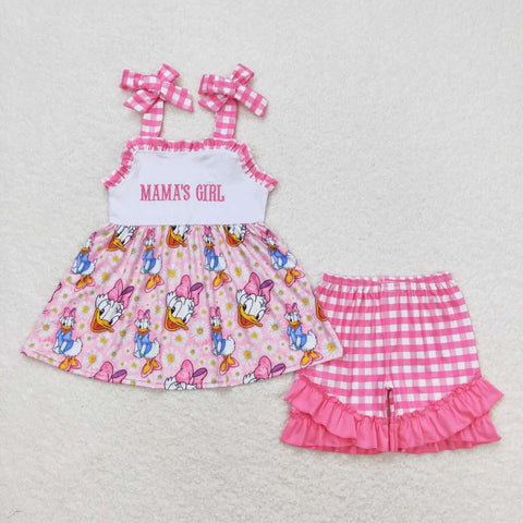 GSSO0820 Embroidery MAMA'S Girl Cartoon Flower Girls Shorts Set