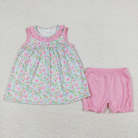 GSSO0825 Flower Pink Bow Girls Shorts Set