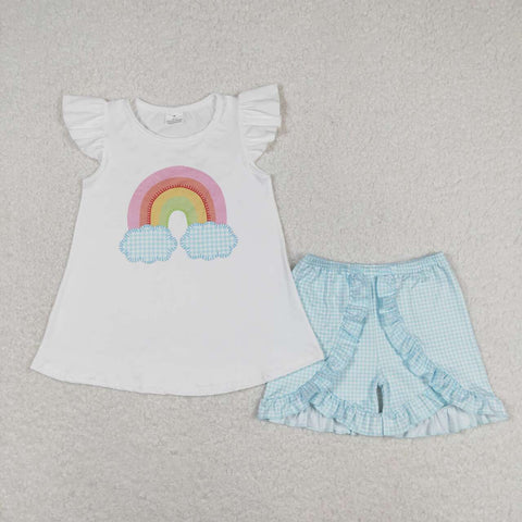 GSSO0827 Rainbow Blue Girls Shorts Set