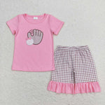 GSSO0828 Embroidery Baseball Girls Shorts Set