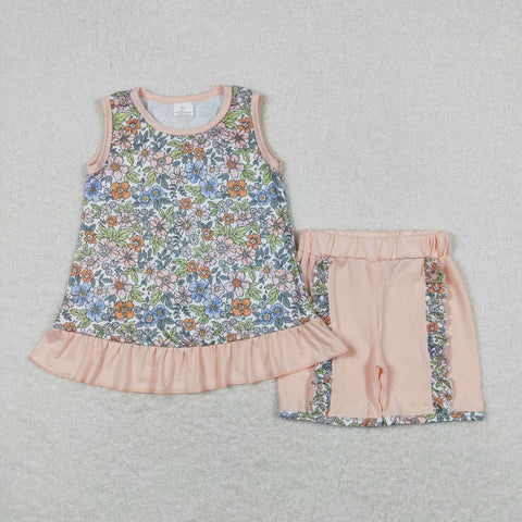 GSSO0830 Flower Pink Girls Shorts Set