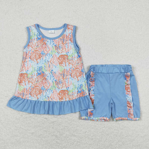 GSSO0831 Garden Blue Girls Shorts Set