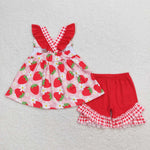 GSSO0835 Embroidery MAMA'S GIRL Strawberry Girls Shorts Set