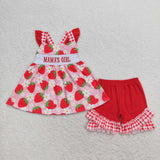 GSSO0835 Embroidery MAMA'S GIRL Strawberry Girls Shorts Set