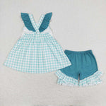 GSSO0847 Lineman Green Plaid Girls Shorts Set