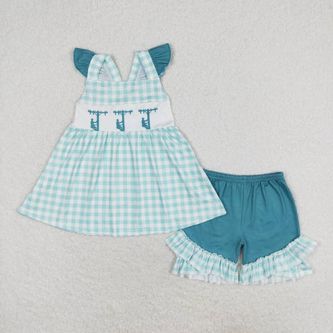 GSSO0847 Lineman Green Plaid Girls Shorts Set