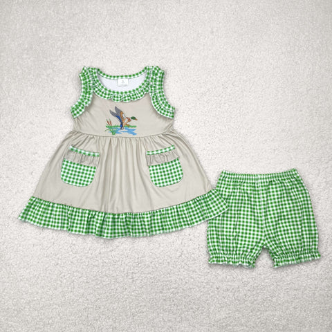 GSSO0848 Mallard Ducks Green Plaid Girls Bloomers Set