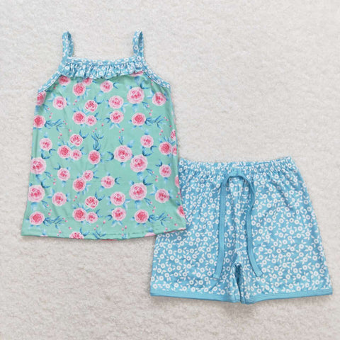 GSSO0863 Flower Sky Blue Girls Shorts Set