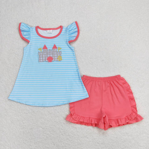 GSSO0875 Embroidery Castle Girls Shorts Set