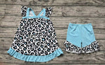 GSSO0878 Leopard Sky Blue Girls Shorts Set
