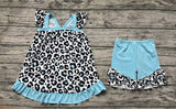 GSSO0878 Leopard Sky Blue Girls Shorts Set