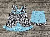 GSSO0878 Leopard Sky Blue Girls Shorts Set
