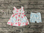 GSSO0882 Flower Rose Pink Sky Blue Girls Shorts Set