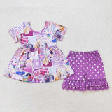 GSSO0897 Purple Dots Girls Shorts Set