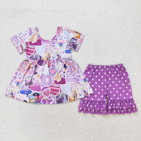 GSSO0897 Purple Dots Girls Shorts Set