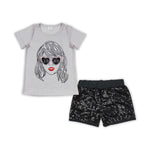 GSSO0898 Singer Star 1989 Black Sequin Shorts 2 Pcs Girl's Set