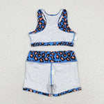 GSSO0901 Leopard Blue Girls Shorts Set