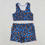 GSSO0901 Leopard Blue Girls Shorts Set