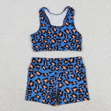 GSSO0901 Leopard Blue Girls Shorts Set