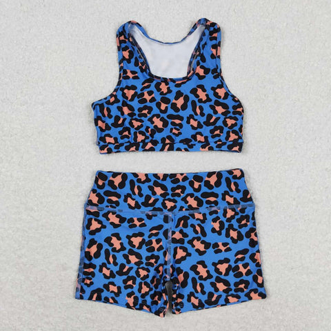 GSSO0901 Leopard Blue Girls Shorts Set