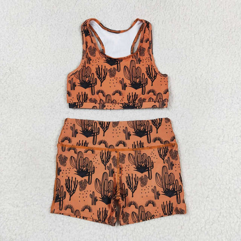 GSSO0902 Cactus Brown Girls Shorts Set
