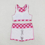 GSSO0905 Pink Plaid Girls Shorts Set