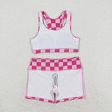 GSSO0905 Pink Plaid Girls Shorts Set