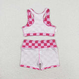 GSSO0905 Pink Plaid Girls Shorts Set