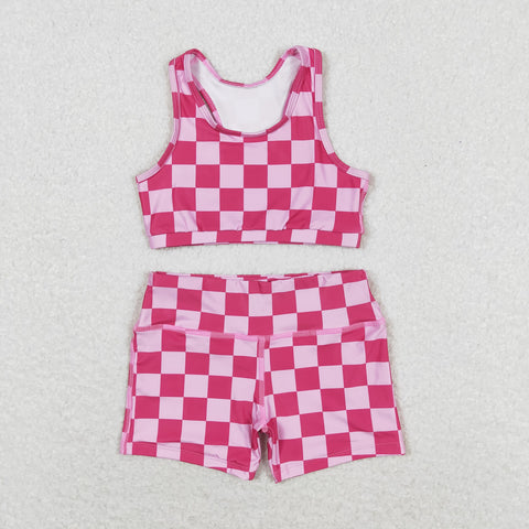 GSSO0905 Pink Plaid Girls Shorts Set