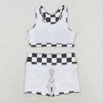 GSSO0906 Black Plaid Girls Shorts Set