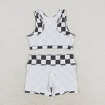GSSO0906 Black Plaid Girls Shorts Set