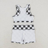 GSSO0906 Black Plaid Girls Shorts Set