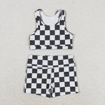 GSSO0906 Black Plaid Girls Shorts Set