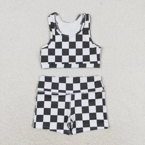 GSSO0906 Black Plaid Girls Shorts Set