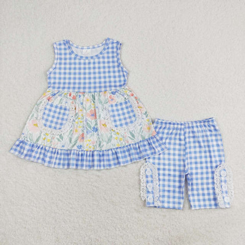 GSSO0908 Flower Blue Mid pants Girls Set