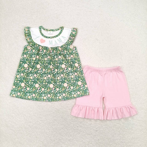 GSSO0913 I love MOM Mint Girls Shorts Set