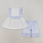 GSSO0926 Blue Stripe Girls Shorts Set