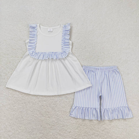 GSSO0926 Blue Stripe Girls Shorts Set
