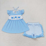 GSSO0927 Crab Blue Stripe Girls Shorts Set