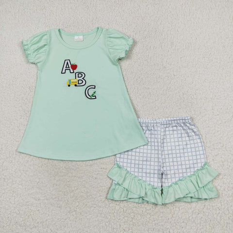 GSSO0930 Embroidery Back To School ABC Girls Shorts Set