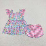 GSSO0937 Garden Pink Stripe Girls Shorts Set