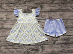 GSSO0938 Flower Blue Stripe Girls Shorts Set