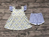 GSSO0938 Flower Blue Stripe Girls Shorts Set