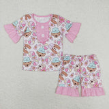 GSSO0950 Dog Pink Girls Shorts Pajamas Set